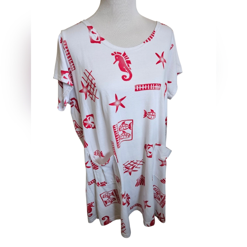 White and Red Seahorse Print Dress Size XL